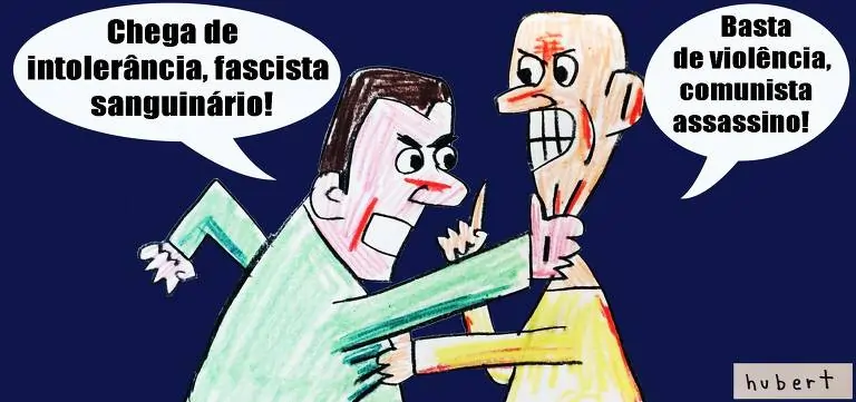 Charge sobre Polarização Política Desenho sobre dois homens brigando