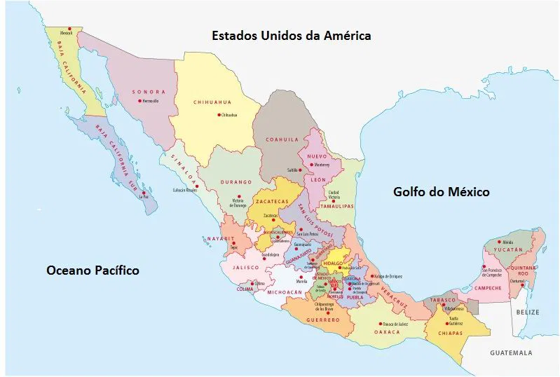 Imagem do mapa mundi destacando a localização do golfo do méxico.