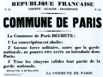 Imagem do panfleto sobre a Comuna de Paris, em 1871, escrito em francês.