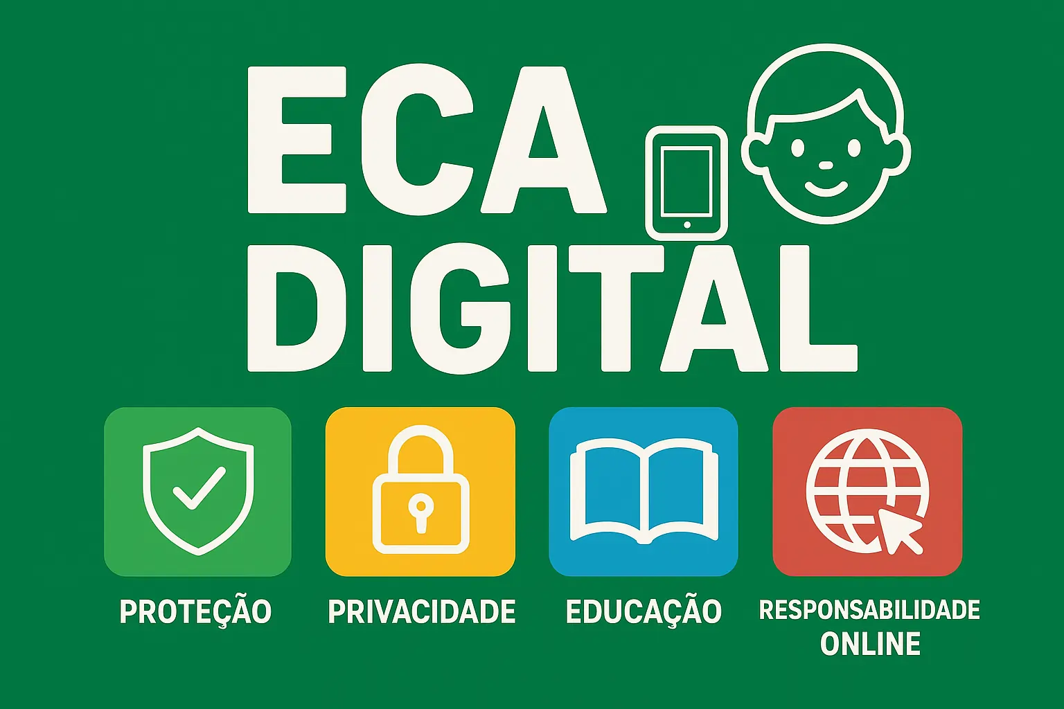 Pilares do ECA digital: proteção, privacidade, educação e responsabilidade online.