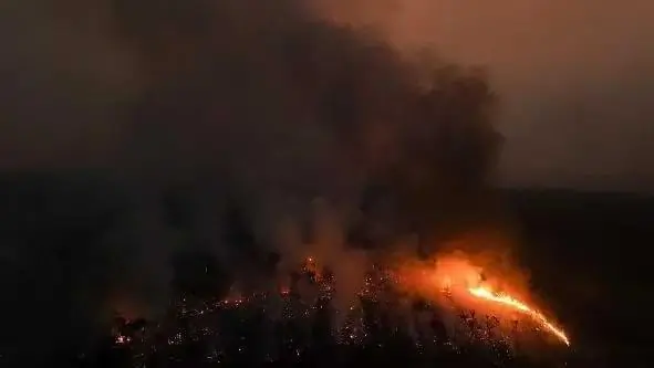 Imagem da floresta amazônica pegando fogo e soltando fumaça